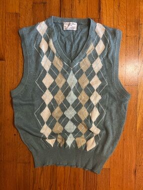 Dior Men's Argyle Knit Vest in Teal, Cream, Beige